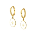 Minimalist S925 sterling silver hoop earrings with white enamel star charm pendant - White Round Octagram Huggie (LN0505-1)