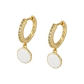 Elegant gold plated s925 silver hoop earrings with white enamel charms and sparkling crystals - White Round Enamel Earrings (LN0585-1)
