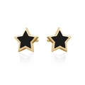 Elegant gold S925 silver star stud earrings with black enamel inlay on white background - Gold Border Black Center Star Stud (19)