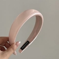 Elegant wide satin headband in light pink with padded design and handmade label - Glossy Pink (14# 3CM)