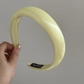 Detail of yellow padded satin headband with handmade label and high-shine fabric texture - Glossy Yellow (9# 3CM)