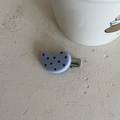 Detail shot of a cute light blue hair clip with brown polka dots and a metal duckbill clip - Bean Shape (3#) / Blue Black Polka Dot