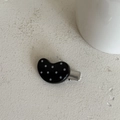 Close-up of a cute black bean-shaped hair clip with retro white polka dots on it - Bean Shape (4#) / Black With White Polka Dots
