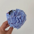 Blue plaid floral hair claw clip with pearl accents for elegant bun hairstyles - Blue and White Gingham Flower Style