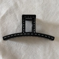 Minimalist black hair claw clip with white hand-drawn stitching on cotton fabric - Black Straight Long Claw Clip