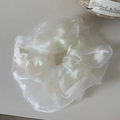 Eleganter weißer Organza-Haargummi mit irisierendem Perlglanz für modische Dutt-Frisuren - Beige Netzstoff Seestern Haargummi / Beige