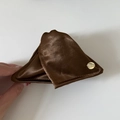 Pinza para el pelo de satén estilo francés para mujer con logo dorado y textura de seda - Triángulo / Caqui (5#)
