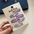Set di 6 fermagli per capelli ondulati a scacchi viola e con motivi floreali - Scacchiera Onda / Purple Waterdrop (2#)