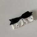 Elegante zwarte strik haarclip met witte polkadot kant ruches voor dames - Zwarte Stippen Wit Garen Zwarte Strik