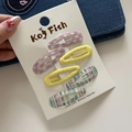 Set di 6 fermagli per capelli BB ondulati e colorati a scacchi su cartoncino bianco - Stile Mix Tessuto / Rosa Quadretti Giallo (6#)