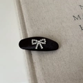 Elegant black satin hair clip featuring a sparkling rhinestone bow for women - Solid Black Oval Bow