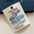 Set di 6 fermagli per capelli blu con motivi a quadri e floreali su sfondo denim - Serie Stampata Ondulata / Fiocco Blu (8#)