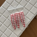 Three red and white gingham drop-shaped hair clips in transparent zip bag packaging - Three-Piece Set / 3# Red Striped White Waterdrop
