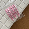 Detailed view of pink and white checkered water-drop BB hair clips in clear packaging - Three-Piece Set / 4# Pink Striped White Waterdrop
