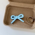 Detail of light blue polka dot bow hair clip and silver ring in eco-friendly gift box - Dark Blue Bow White Polka Dot Thick Edge Clip
