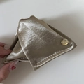 Close-up of champagne gold triangle hair claw clip with satin fabric and metal tag - Triangle / Champagne (2#)