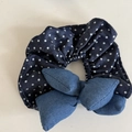 Deep blue polka dot scrunchie with a light blue cotton bow accessory for hair - 2# Deep Denim White Polka Dot Bow