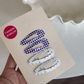 Cute girls' 4-pack waterdrop BB hair clips with purple checkered and starry bow patterns - Navy White Plaid Floral
