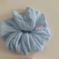 Light blue pleated scrunchie hair tie with hand made heart label for women - 2# Blue Scrunchie