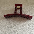 French style burgundy large acrylic hair claw clip with golden metal spring on white wool - Long Bar Claw Clip