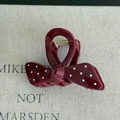 French vintage dark red hair claw clip with white polka dots in a bow shape design - Bow Style