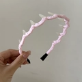 Pink checkered headband with white 3D spike accents shown in a handheld view - Teeth Headband (5855935401487) / Pink (3# Pink Wrapped Headband With Teeth)