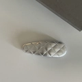 Navy blue cherry pattern fabric hair clip with quilted leather texture for women - Teardrop / Silver