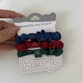 Detailed view of high-elasticity satin scrunchies set in navy blue, burgundy, and dark green - 3# Blue Red Green