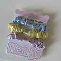 Three-piece set of satin hair scrunchies in blue, yellow, and purple on retail card - 2# Purple Yellow Blue