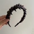 Leopard print pleated headband with non-slip teeth for high skull top hairstyle - Coffee Leopard