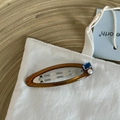 Barrette à cheveux française avec cristal bleu et perle sur acétate marron élégant - Barrette Ovale Caramel (Strass Bleu)