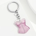 Pink corset acrylic charm keychain with double-sided printing and silver metal chain - Shapewear