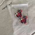 Set of two cute bear-shaped hair clips with red and black tartan plaid pattern - 28# White Red Black Plaid Bunny