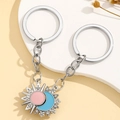 Romantic sun and moon couple keychains with pink and blue enamel and sparkling crystals - Sun Moon
