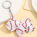 White leather Scottish Terrier dog keychain with red baseball stitching and silver ring - Baseball Stitch