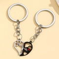 Portachiavi creativo a forma di cuore per coppie in lega lucida argento e nero opaco - Stile Chiave E Serratura