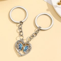 Portachiavi puzzle a cuore con farfalla argentato per coppie con strass e incisione Best - Stile Farfalla