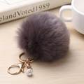 Détail d'un porte-clés en fausse fourrure grise avec fermoir doré et boule de cristal - 8cm / gris foncé
