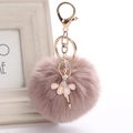 Detail of ballet dancer pendant with crystal rhinestones on a pink faux fur pompom - 8cm Faux Rex Rabbit Fur / Light Coffee