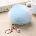 Porte-clés pompon en fausse fourrure bleu clair avec mousqueton doré et boule strass - 8cm / Rose bonbon