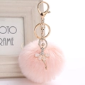 Detail of cute ballet girl charm with sparkling rhinestones and pink faux fur pompom - 8cm Faux Rex Rabbit Fur / Pink