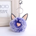 Detail of purple faux fur cat ear keychain with pink heart and silver lobster clasp - Frost Royal Blue