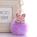 Detail eines Fuchs-Plüsch-Schlüsselanhängers mit rosa Strass und lila Fellbommel - Lila Rosa Block (11)