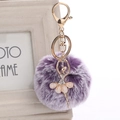 Close-up of fluffy purple faux fur pompom and sparkling rhinestone ballet dancer charm - 8cm Faux Rex Rabbit Fur / Snowflake Purple