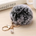 Détail d'un porte-clés en fausse fourrure avec pompon dégradé et boule de cristal brillant - 8cm / Flocon de Neige Noir