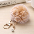 Détail du pompon en fausse fourrure caramel avec porte-clés doré et breloque en cristal - 8cm / Flocon de Neige Kaki