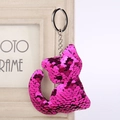 Llavero de gato con lentejuelas rojo rosa brillante y anillo de metal plateado - Especificación General / Rosa Roja