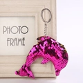 Sparkly dolphin keychain pendant with pink and purple sequins on a metal chain - 14cm x 8cm / Rose Red