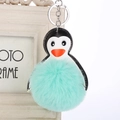 Lindo llavero de pingüino con pompón verde menta de piel sintética y anillo de metal - 16cm+8cm / Verde claro