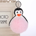 Detalle de llavero de pingüino de piel sintética rosa con anillo de metal y cuero PU - 16cm+8cm / Rosa Claro